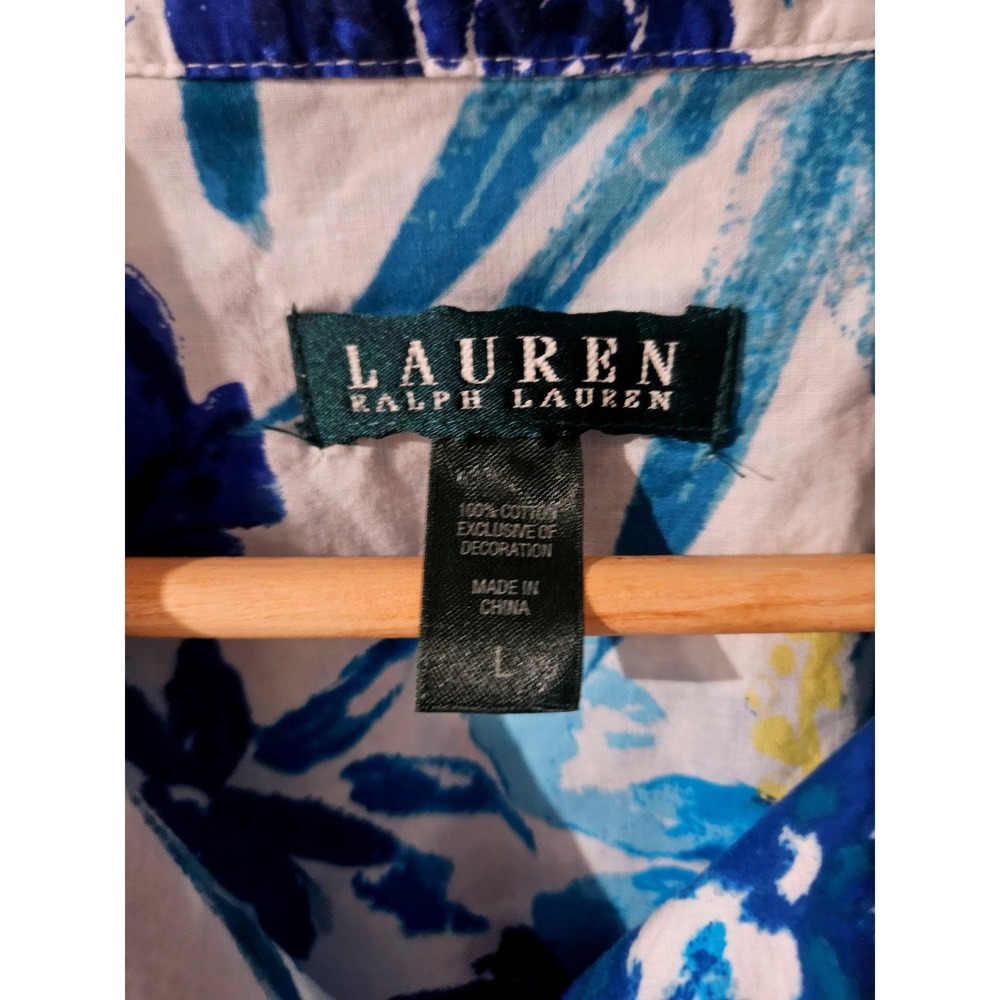 Lauren Ralph Lauren Pajama Set L Blue White Floral Cotton 3/4 Sleeve Capri PJs - Picture 6 of 9